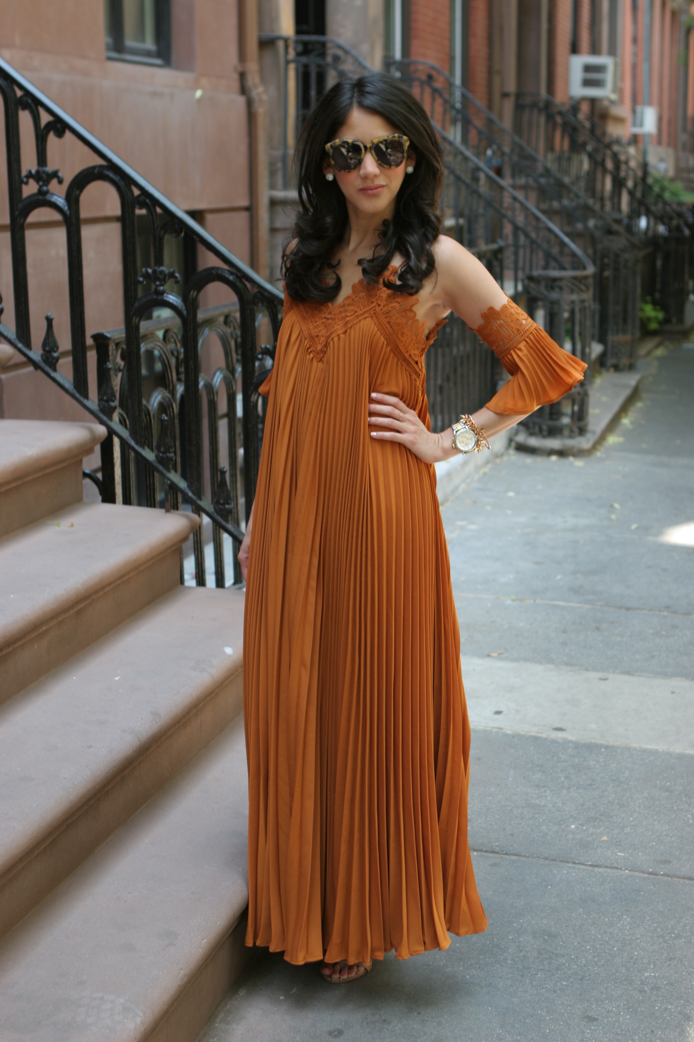 self portrait pleated maxi dress