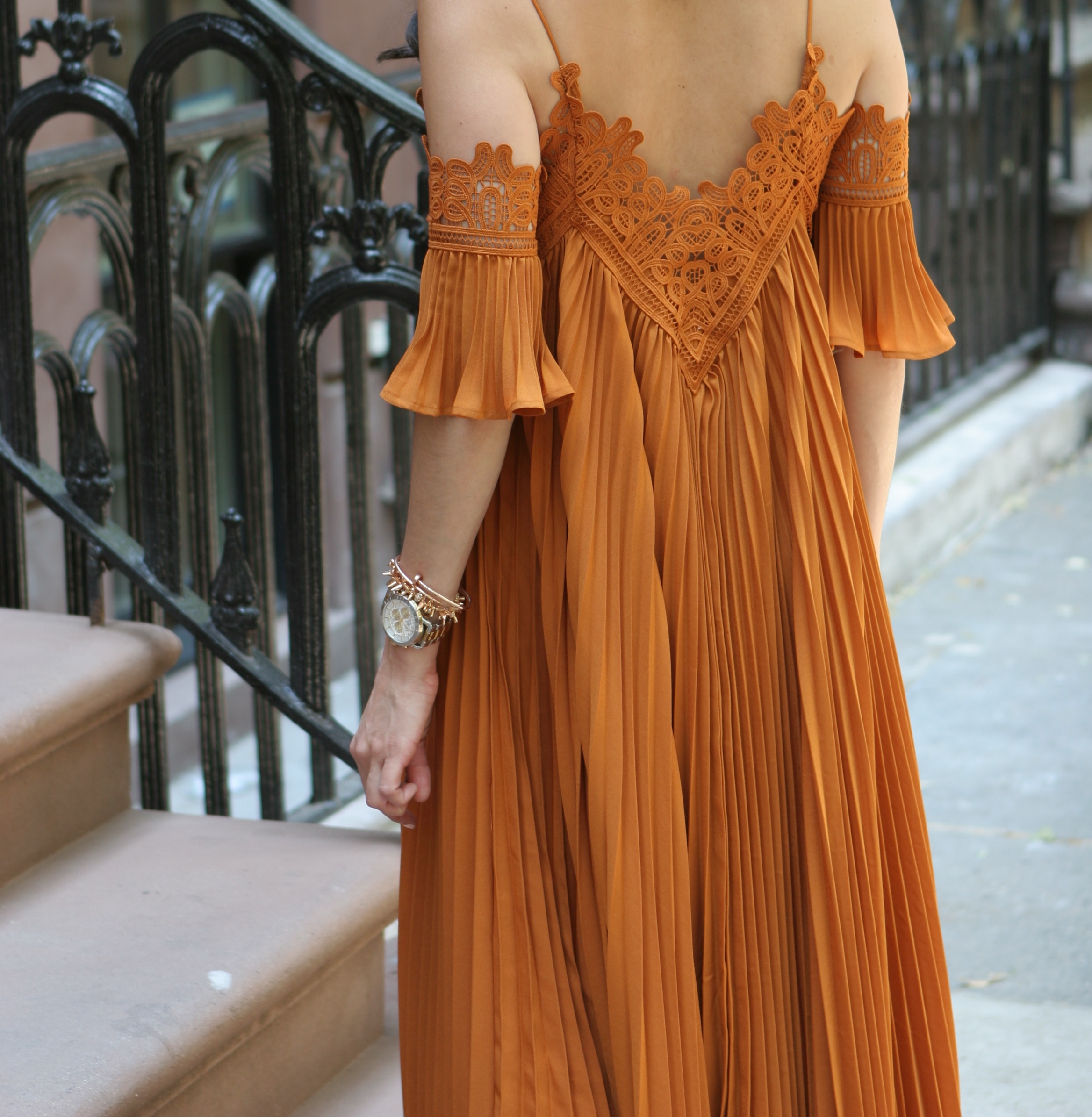 self portrait pleated maxi dress